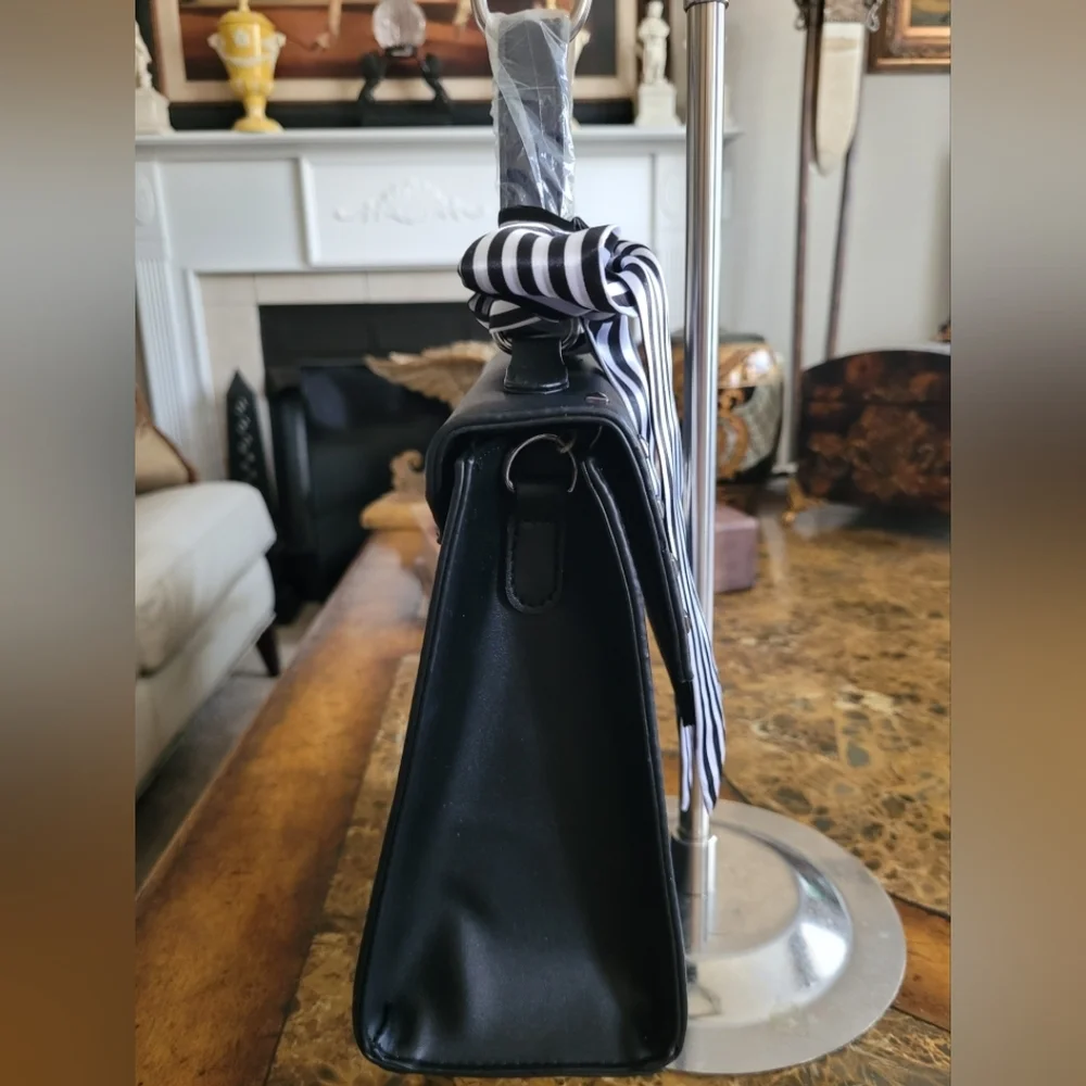 VALENTINO ORLANDI Black Studded Handbag with Striped Bow - Picture 5 of 12